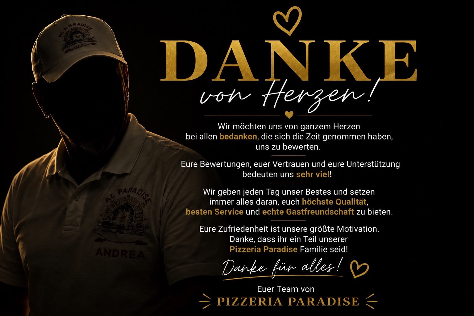 Danke von Herzen an alle Gäste der Pizzeria Paradise